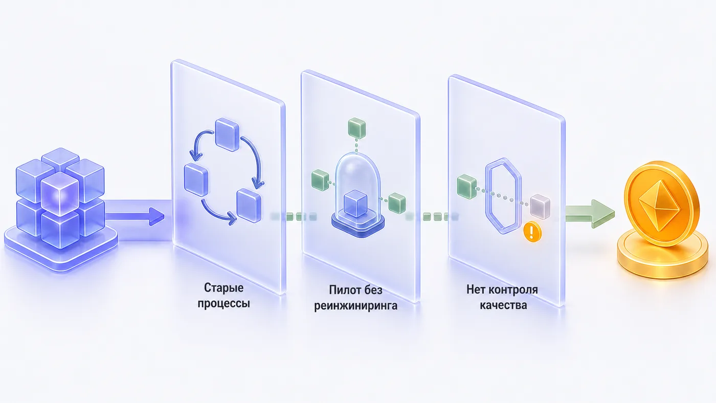 Три независимых управленческих барьера между внедрением AI и реальной отдачей: (1) AI встраивают в старые процессы без…